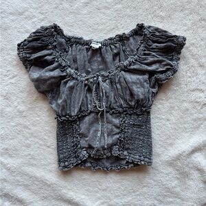 Kimchi Blue Dark Gray Ruffled Blouse